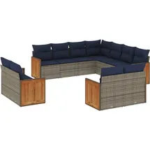 vidaXL Gartensofa-Set mit Kissen, grau, Polyrattan
