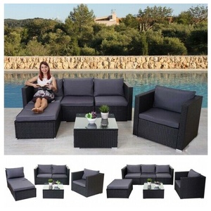 Polyrattan Loungegruppe Lounge Outdoor Sofa Couch Sitzgruppe Gartensofa schwarz