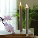 MARELIDA LED Stabkerzen gerillt Tafelkerzen Dinner Spitzkerzen 25cm grau 2St.