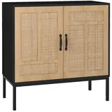 COSTWAY Sideboard, Küchenschrank Rattan mit verstellbarem Regal schwarz