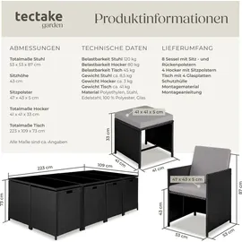 Tectake tectake® Rattan Sitzgruppe, für 8 bis 12 Personen, UV-beständig, zusammenschiebbar, inklusive Schutzhülle