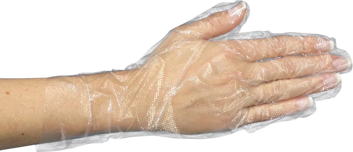 Einweghandschuhe aus PE transparent gehämmert in Spenderkarton Größe M, 500 Stk.