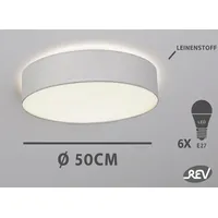 REV Ritter REV Deckenleuchten rund 50cm Grau - Deckenlampe mit Stoff-Lampenschirm - 6x E27