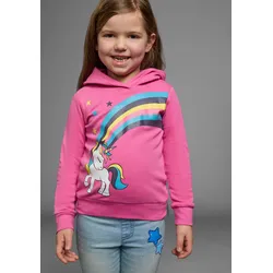 Langarmshirt KIDSWORLD "EINHORN Regenbogen", Mädchen, Gr. 140/146, pink, Jersey, Obermaterial: 100% Baumwolle, bedruckt, modisch, Basic hüftlang, Langarm Bündchen, Shirts, Langarm, Basic-Passform, bedruckt, aus Baumwolle