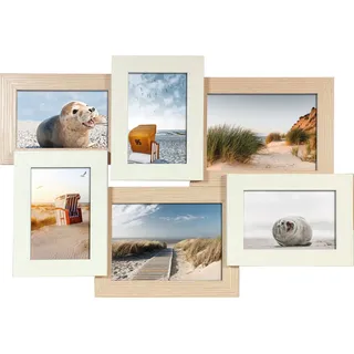 Wackadoo Living Bilderrahmen Collage für 6 Fotos 10x15 cm und 13x18 cm Wanddekoration Querformat, Bildformat 4x 10 x 15 cm / 2x 13 x 18cm