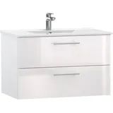 WELLTIME Waschtisch »Athen Badschrank Badezimmer WC Unterschrank mit Becken«, Waschplatz mit 2 Schubladen, Breite 80cm Softclose Bad, weiß