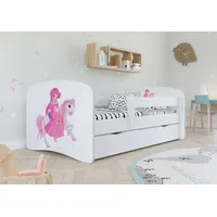 Bjird Kinderbett Jugendbett 80x160 cm Weiß mit Matratze Rausfallschutz Schublade und Lattenrost Kinderbetten für Mädchen und Junge - Prinzessin auf dem Pony