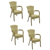 Konway Stapelstuhl COLOMBO (4 St), 4x KONWAY® COLOMBO Stapelsessel Elfenbein Polyrattan Sessel beige