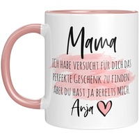 Personalisierte Tasse mit Spruch -"Mama ich habe versucht finden.Aber du hast ja bereits mich" - mit Namen - Geschenk zum Muttertag - Tasse Mama personalisiert - Mama Geschenk (Rosa 1 Name)
