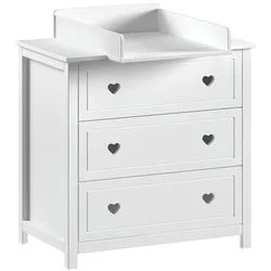 Kommode VIPACK "Amori mit 3 geräumigen Schubladen, hier haben Sie alles griffbereit", weiß, B:90cm H:103cm T:76cm, MDF, Sideboards, inkl. Wickelaufsatz aus massiver Kiefer, Kommode aus MDF weiß lackiert