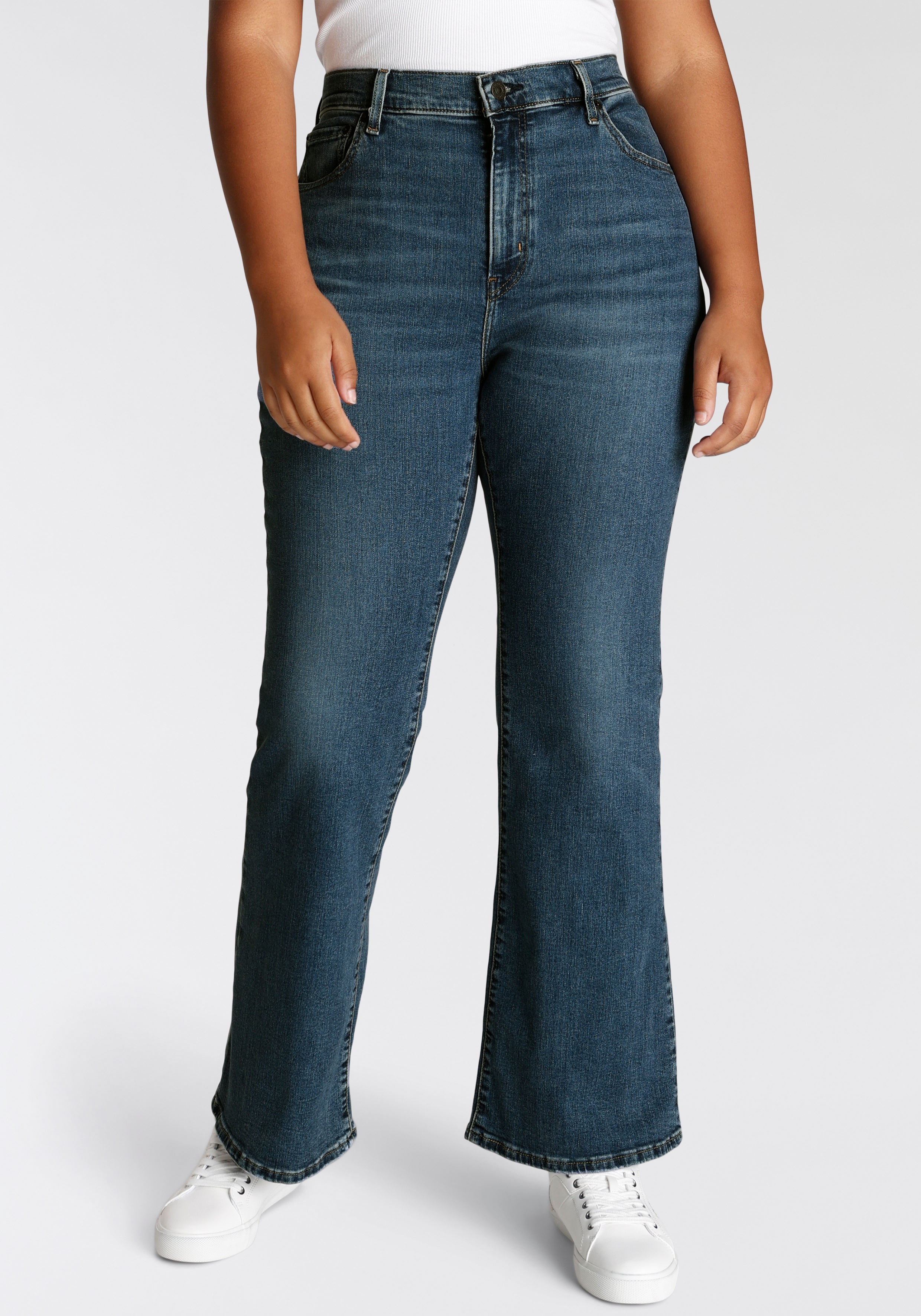 Bootcut-Jeans LEVI'S PLUS "726 PL HR FLARE" Gr. 18 (48), Länge 30, blau (blue wave mid) Damen Jeans Bootcut