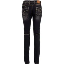 Cipo & Baxx Jeans Damen, Gr. 30, Länge 32, schwarz, 85% Baumwolle, 14% Polyester, 1% Elasthan, unifarben, slim fit lang, Jeans Slim-fit-Jeans, mit extravagantem Nahtdesign, WD382