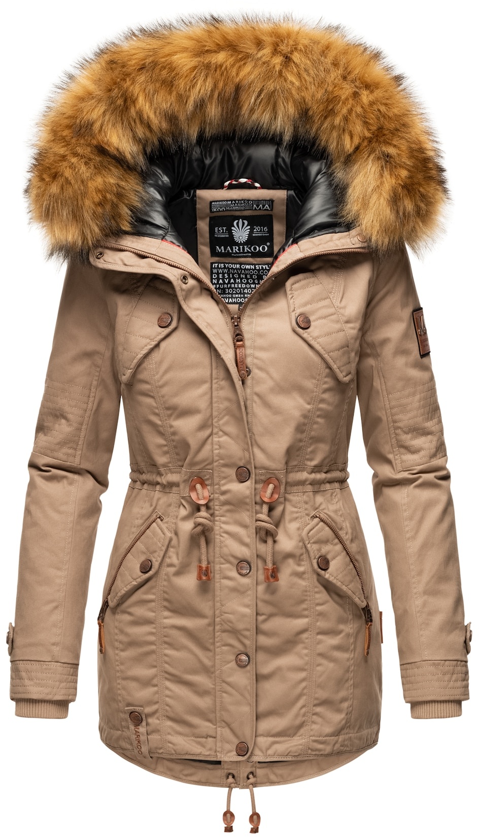 MARIKOO Damen Wintermantel stylischer Winterparka mit abnehmbarem Kunstfell Laviva Princess