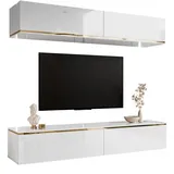 lookway Wohnwand Weiß Hochglanz, Holzwerkstoff, Uni, Rechteckig, 180x32x40 cm, Wohnzimmer, Wohnwände, Wohnwand-Sets