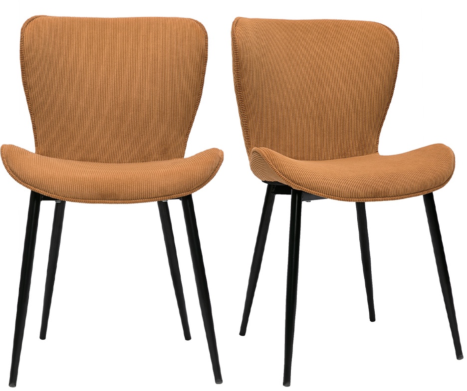 Design-Stühle aus kumingelbem Cord mit Samteffekt und schwarzen Metallbeinen (2er-Set) ADDICT