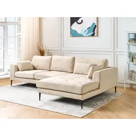 Beliani Ecksofa Creme Linksseitig FLAM