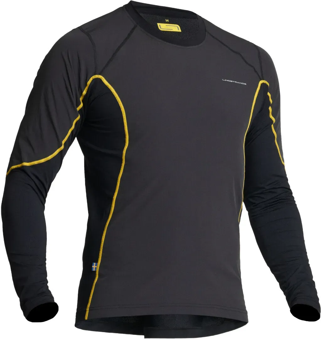 Lindstrands Dry Wind Langarm Funktionsshirt, schwarz-gelb, Größe L für Männer