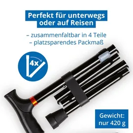 Weinberger Teleskop-Gehstock stabil faltbar höhenverstellbar rutschfest schwarz