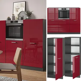 Vicco Küchenzeile R-Line 180 cm Rot Hochglanz/Anthrazit
