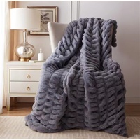 Fouriding Kunstpelz Fleece Decke,Winter weiche warme Blase Kunstpelz Fleece Decke für Bett Sofa Casual Decke Bettdecke Decke (Grau, 150×200CM)