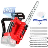 Akku Kettensäge 12 Zoll Elektro Kettensäge Kompatibel mit Makita 21V Akku, Mini Handkettensäge, 40 cm Schnittlänge, 10 m/s Kettengeschwindigkeit, 3 Ketten, 3 Führungen (ohne Akku)