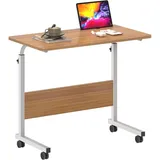 Soges - Laptoptisch 80x40cm Höhenverstellbarer Pc-tisch Mit Rollen,betttisch, Beistelltisch,kleiner Schreibtisch,oberfläche Mit Einschnitt,teak