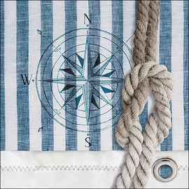 Ambiente Home Ambiente 20 Servietten Papier 33x33cm 3-lagig - hochwertige Einweg Papierservietten maritim Kompass Motiv Seil Partyservietten Sommerdeko Gartenfest Stranddeko
