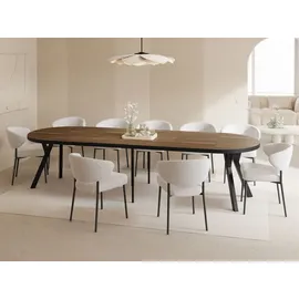 WFL GROUP Esstisch Rund Groß XXL Ausziehbar im Loft-Stil – 100 bis 300 cm – Extra Lang Ausziehtisch mit Schwarzen Holzbeinen, Industrieller Tisch für 5... - Braun