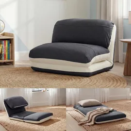 MCW Schlafsessel MCW-E68 Stoff/Textil 80 x 90 x 100 cm Creme/Schwarz mit Schlaffunktion