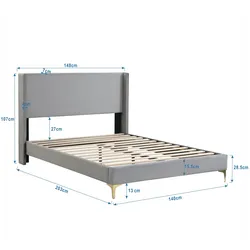 Merax Polsterbett 140x200 Ohrenform Doppelbett aus Samt mit Kopfteil & Lattenrost Grau