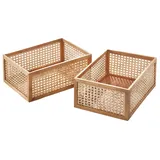 Kobolo Korb aus Holz & Rattan Gr. L 2er Set 40x30,5x17cm, hellbraun, Flechtkorb im Boho Design, dekorativer Regalkorb, Aufbewahrungskorb für Ihr Zuhause