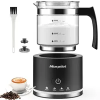 Morpilot Milchaufschäumer Elektrisch, 500ml 600W, 4 in 1 Milchschäumer für Heißer und Kalter, Spülmaschinenfest, Visuelles Glas, Latte-Design, Schwarz