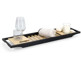 Zeller Badregal, Schwarz, Naturmaterialien, 20x3.5x70 cm Badezimmer, Badezimmerregale, Badregale