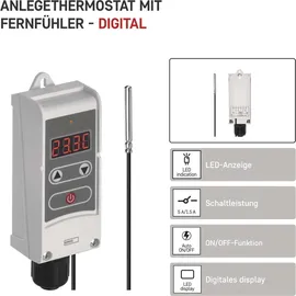 EMOS P5684 Anlegethermostat mit Fernfühler einstellbarer Schaltempfindlichkeit digitalem Display 5 bis 90 °C 45 x 45 x 130 mm