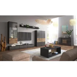 Feldmann-Wohnen Wohnwand, Grau, Braun, Holzwerkstoff, 13 Fächer, 5 Schubladen, Rechteckig, 450x144x60 cm, Wohnzimmer, Wohnwände, Anbauwände