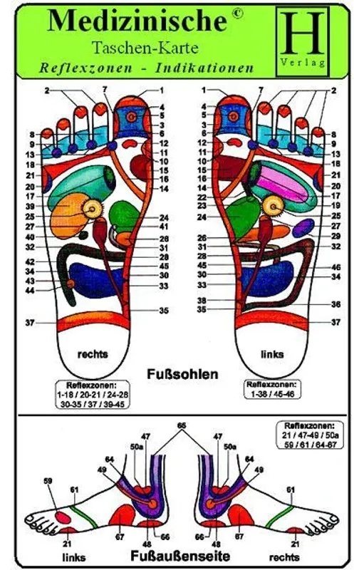 Reflexzonen Indikationen -Füße- ( 4 Karten-Set ). Medizinische Taschen-Karte
