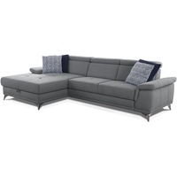 CAVADORE Ecksofa Cardy inkl. Federkern / L-Sofa mit Schlaffunktion, Bettkasten, verstellbaren Armlehnen + Kopfteilen / XL-Recamiere / 289 x 83 x 173 cm / Fleckschutz-Bezug Grau