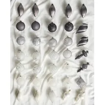Beliani Weihnachtskugel 35er Set Glas grau