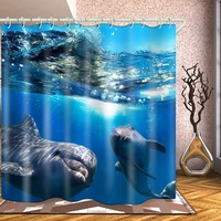 Duschvorhang 120x180 Delfin Duschrollo Wasserabweisend Anti-Schimmel mit 8 Duschvorhangringen, 3D Bedrucktshower Shower Curtains, für Duschrollo für Badewanne Dusche