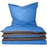 SCHIESSER Doubleface Renforcé blau/anthrazit 155 x 220 cm + 80 x 80 cm