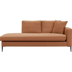 Recamiere LEONIQUE "Cozy", orange (terra), B:195cm H:80cm T:97cm, Samtoptik (100% Polyester), Struktur (100% Polyester), Sofas, Chaiselongue, mit losen Kissen und Metallbeinen, Armlehne links oder rechts wählbar