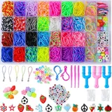 JcoGel 2500+ Gummibänder,Loom Bänder Set für Kinder, DIY Gummibänder Set für Armband, 15 Charms, 80 + Perlen, 3 Häkelnadeln, 3 Y-Loom, 96 S Clips, Geschenk für Junge Mädchen