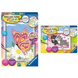 Ravensburger Malen nach Zahlen 28474 - Schmetterling - Malen nach Zahlen für Kinder ab 7 Jahren & Malen nach Zahlen 28467 - Kuschelkatzen - Malen nach Zahlen für Kinder ab 7 Jahren