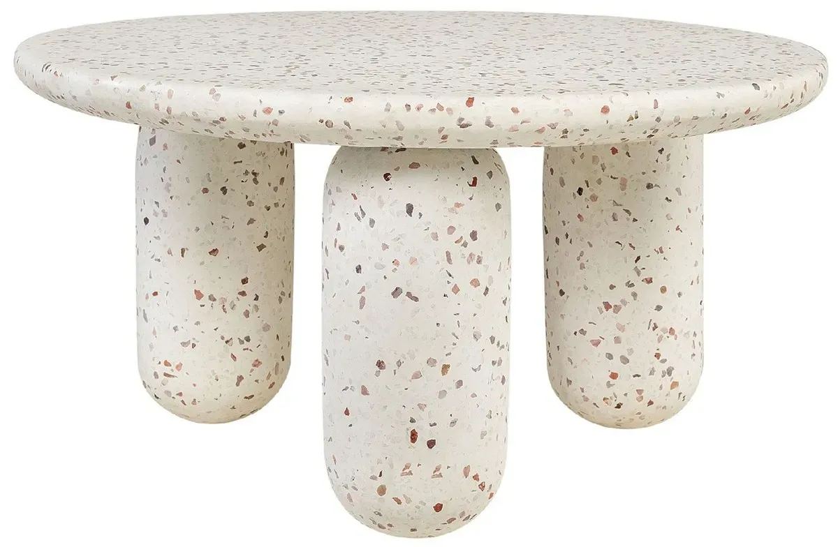 Casa Padrino Luxus Couchtisch Weiß Ø 80 x H. 40 cm - Runder Terrazzo Naturstein Wohnzimmertisch - Wohnzimmer Möbel - Naturstein Möbel - Luxus Möbel - Luxus Einrichtung