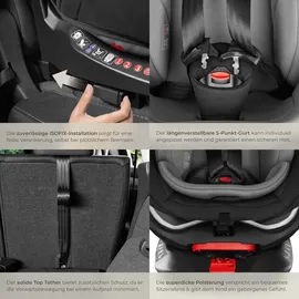 Tectake tectake® Drehbarer Autositz, i-Size Zulassung, ISOFIX-Installation und Top Tether, mit Seitenaufprallschutz, längenverstellbarer 5-Punkt-Gurt, höhenverstellbare Kopfstütze, ab Geburt bis 150 cm, Belastbarkeit 36 kg