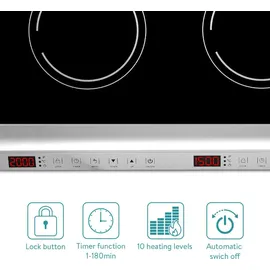 Navaris Doppel Induktionskochplatte 3500W - 2 Kochfelder mit Timer Touch Display Topferkennung - Induktionskochfeld Kochplatte transportabel - Schwarz