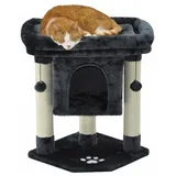dazikemo Katzen Kratzbaum 61 cm - grau mit großem Liegeplatz und Katzenhöhle