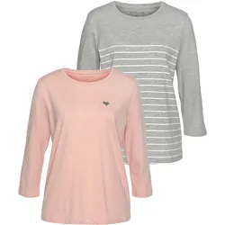 TOM TAILOR 3/4-Arm-Shirt, (Packung, 2 tlg., 2er-Pack), im Doppel - immer Ringel + uni TOM TAILOR puderrosa, hellgrau-geringelt XL (40)