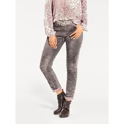 Boyfriend-Hose HEINE, Damen, Gr. 18, Kurzgrößen, lila (dunkelmauve), 98% Baumwolle, 2% Elasthan, unifarben, lang, Hosen 5-Pocket-Hose