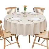 GOEXCPL Fleckabweisende runde Tischdecke,Wasserdicht Tischdecke,Leicht zu reinigen, Beige-SZ Durchmesser 160 cm
